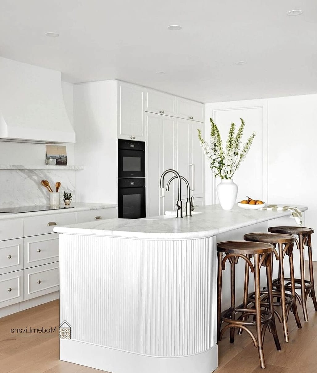30 White Modern Kitchen Ideas Worth Bookmarking Before You Renovate 30 White Kitchen with a Curved Island