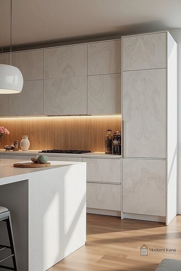 30 White Modern Kitchen Ideas Worth Bookmarking Before You Renovate 31 White Kitchen with Textured Cabinet Fronts