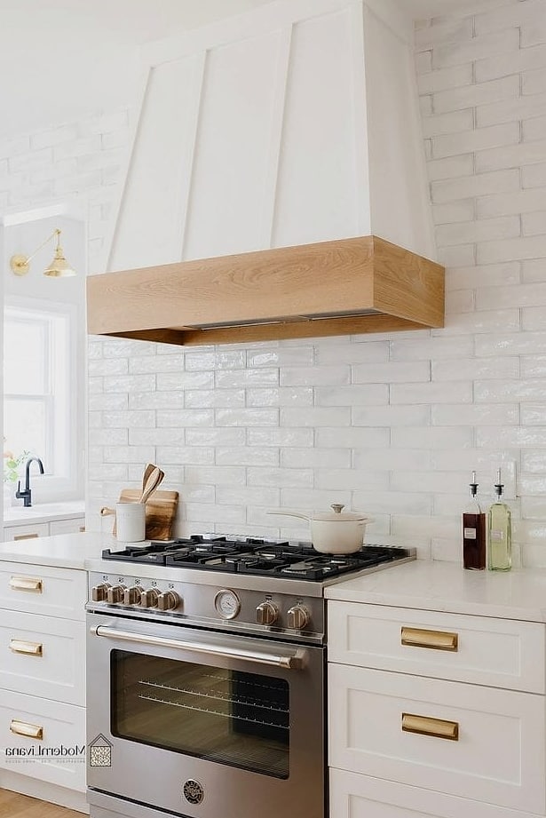 White Kitchen with a Wood Hood