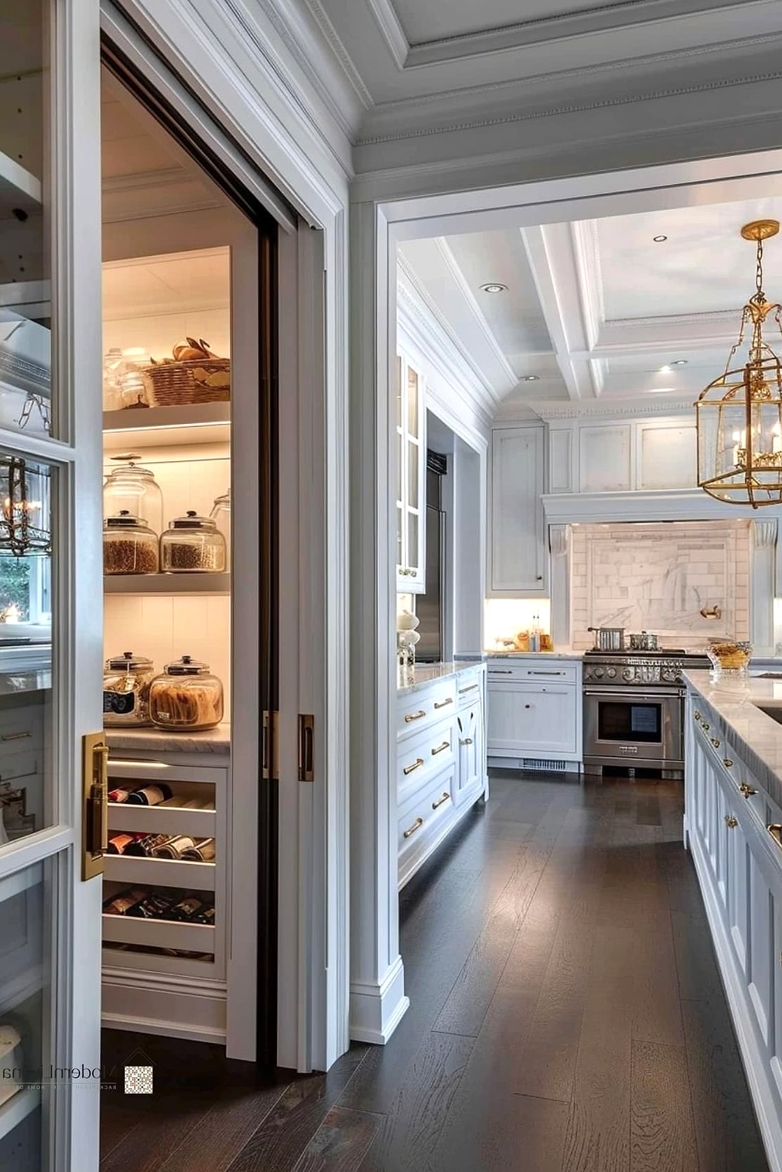 White Kitchen with a Built-In Pantry Wall