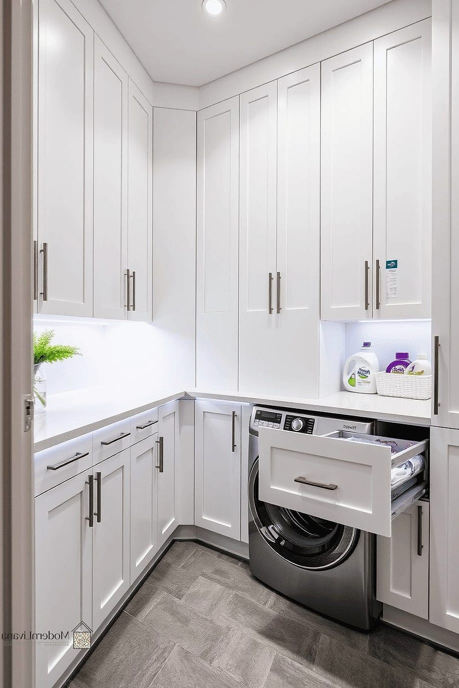 26 White Cabinets Ideas That Look Expensive But Aren't 25 White Laundry Room Cabinets with Open Cubbies