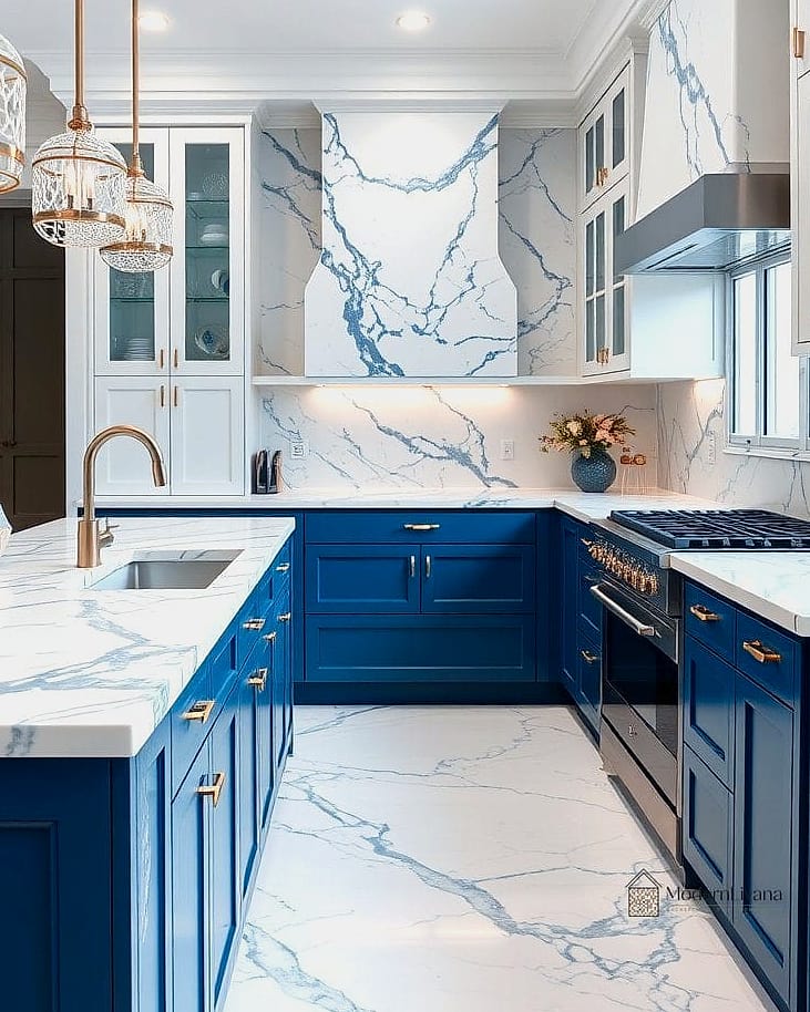 23 Blue and White Kitchen Ideas to Show Your Contractor 9 White Marble Countertops with Blue Veining