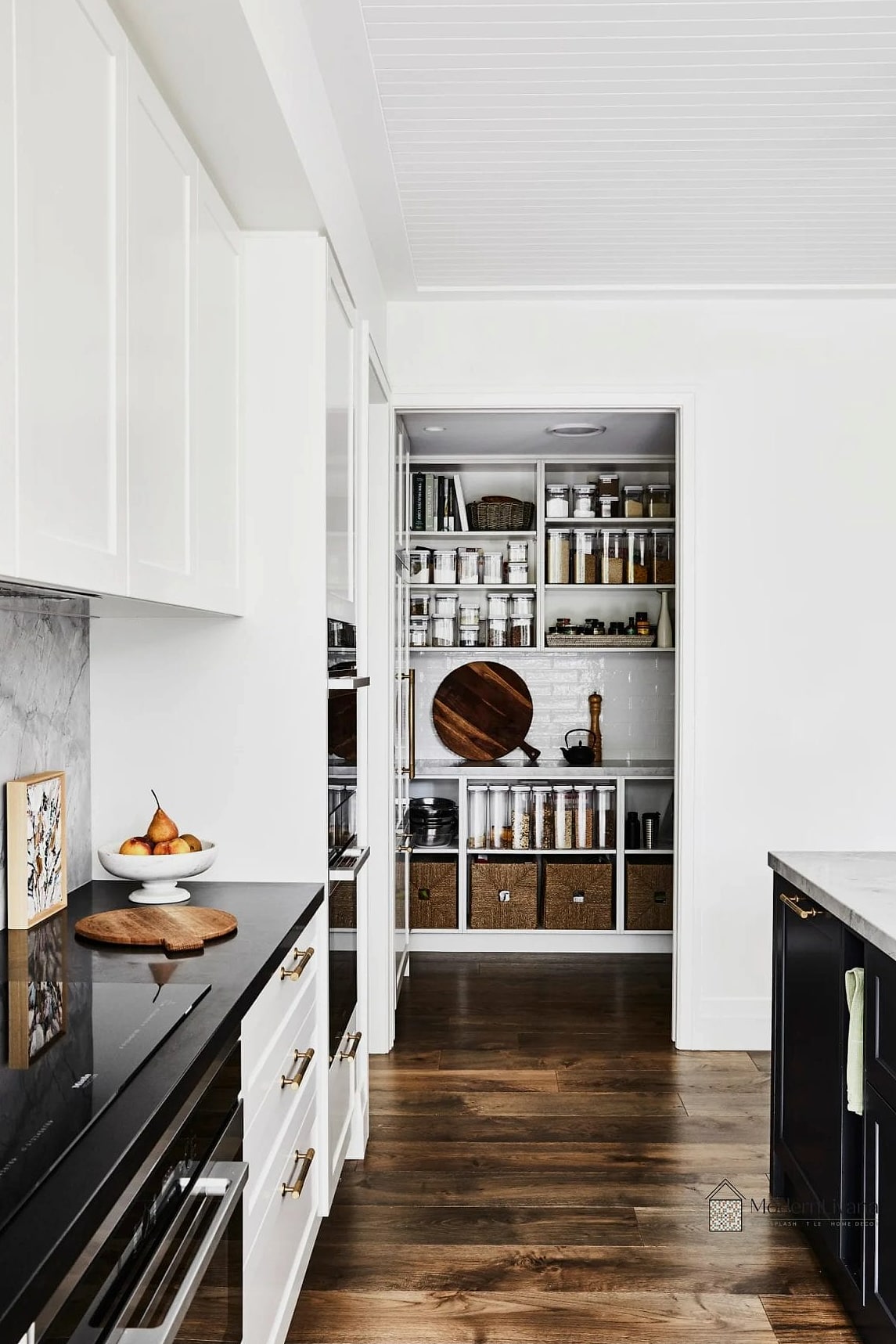 White Pantry with Black Metal Shelving