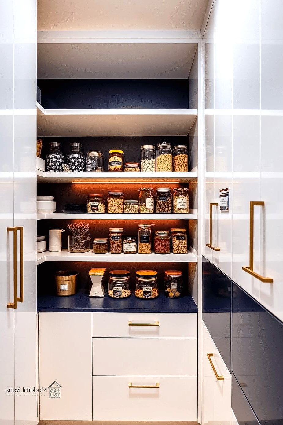 White Pantry Doors with Bold Hardware
