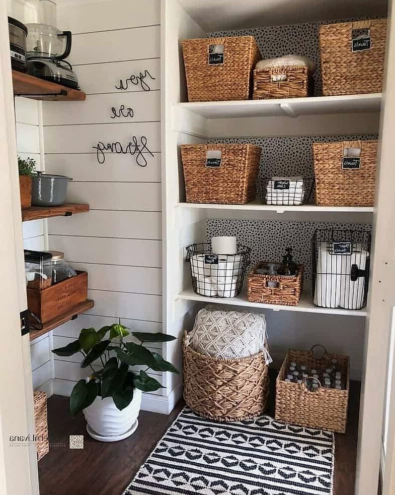 White Pantry with Woven Baskets