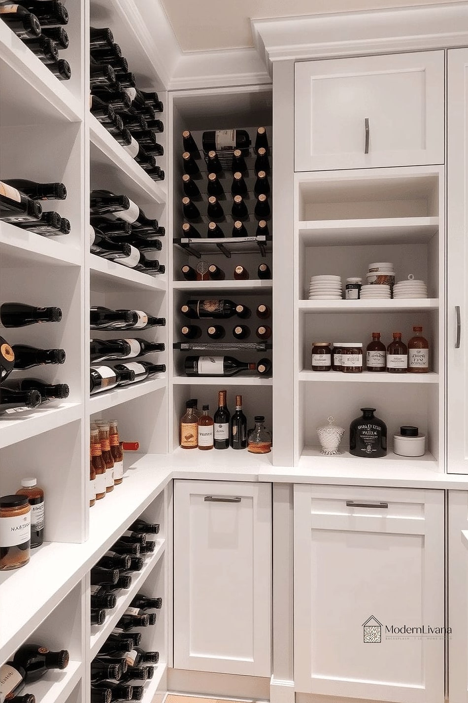 White Pantry with a Built-In Wine Rack