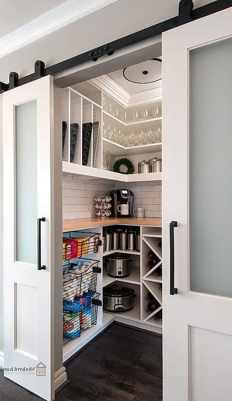 White Pantry Cabinets with Built-In Storage
