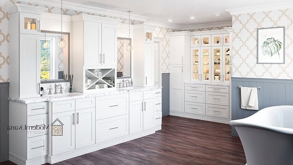 White Shaker Cabinets in a Bathroom Vanity