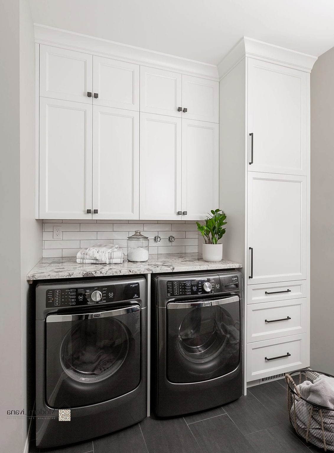 White Shaker Cabinets in a Laundry Room