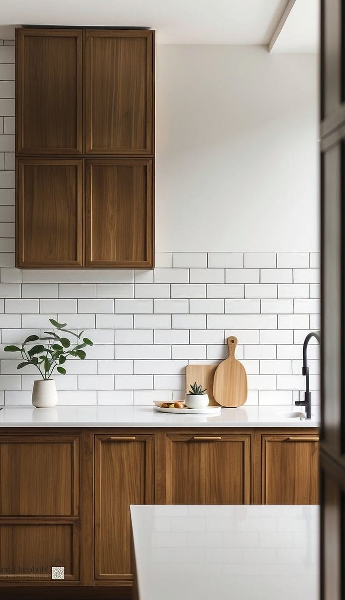 White Subway Tile with Dark Grout