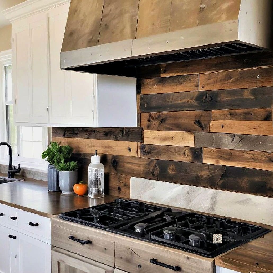 Whitewashed Barn Wood with Black Grout Lines
