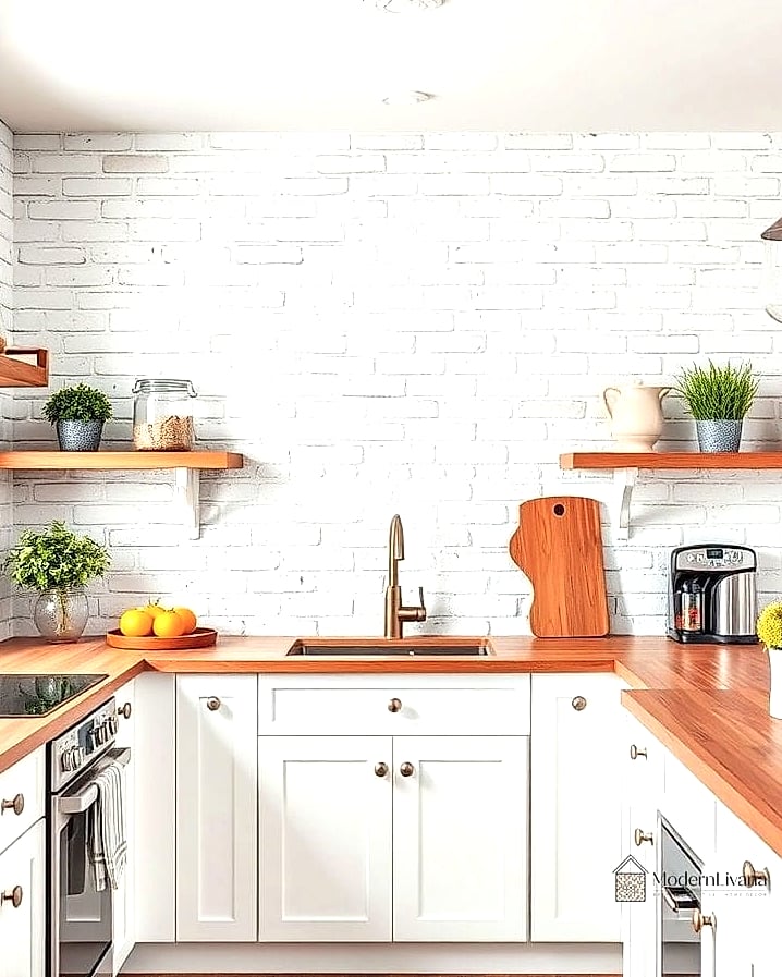 Whitewashed Brick Backsplash