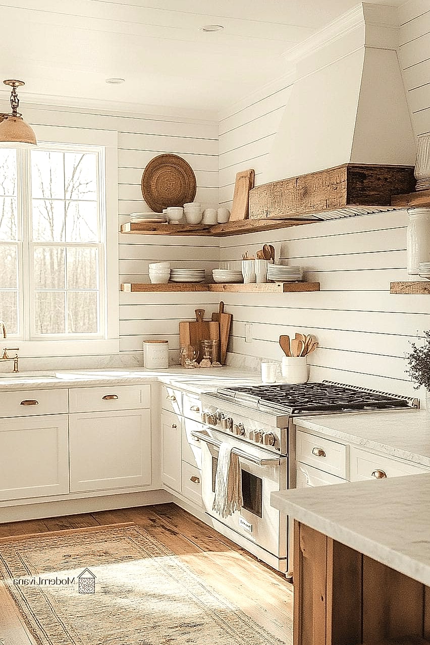 Whitewashed Shiplap Backsplash