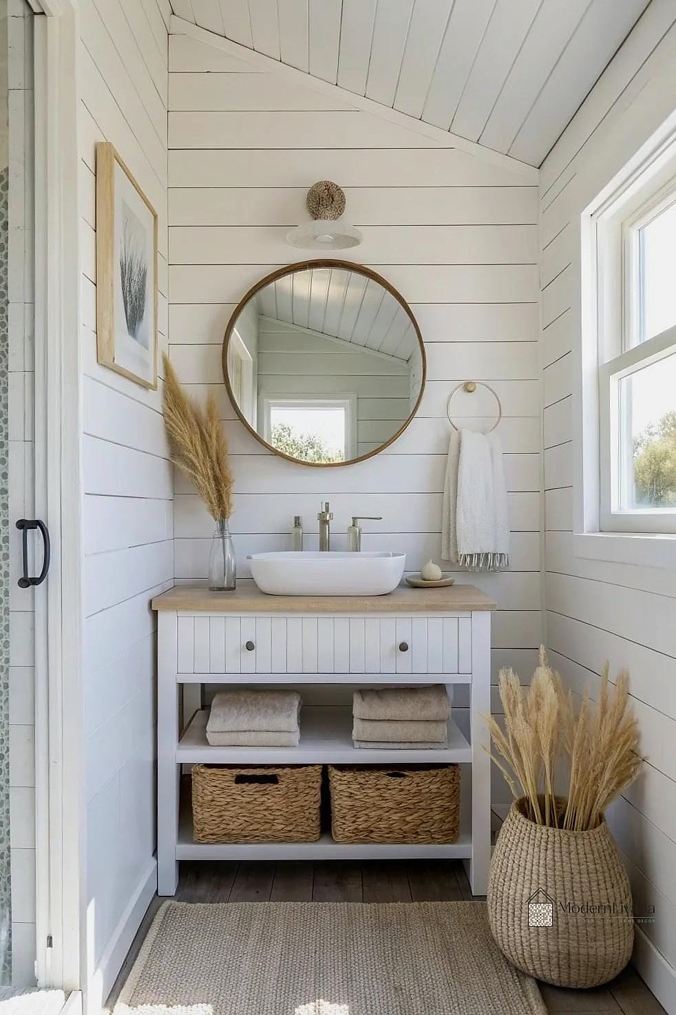 Whitewashed Shiplap in a Coastal Bathroom