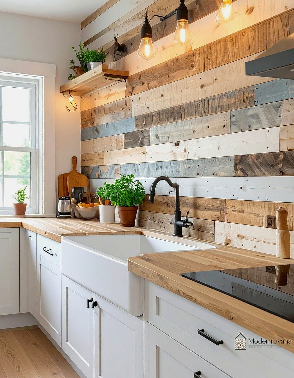 Wood Backsplash in a Small Galley Kitchen