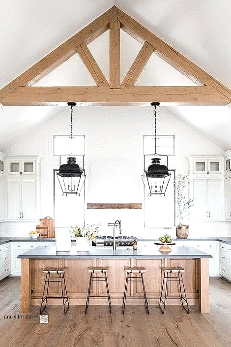 28 White Farmhouse Kitchen Ideas That Look Expensive But Aren't 12 Wood Beam Ceiling Accent