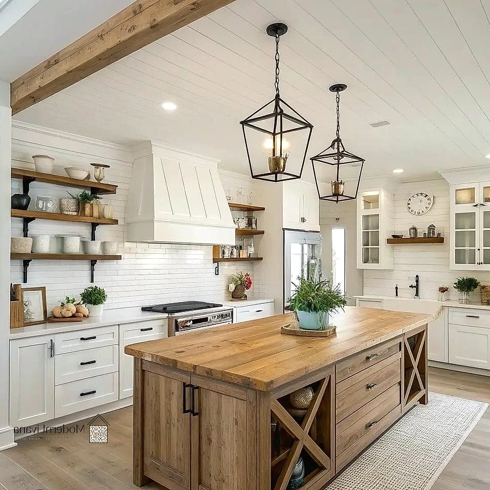 28 White Farmhouse Kitchen Ideas That Look Expensive But Aren't 22 Wood Cutting Board Display