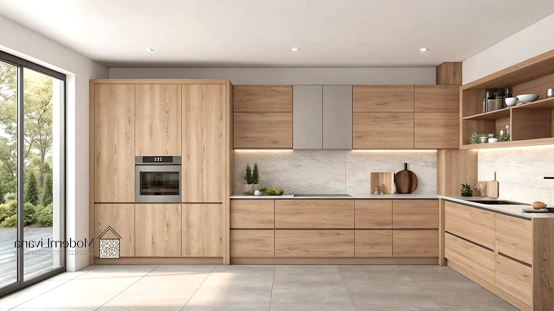 25 Flat Panel Kitchen Ideas That Will Transform Your Space 7 Wood Grain Vertical Panels