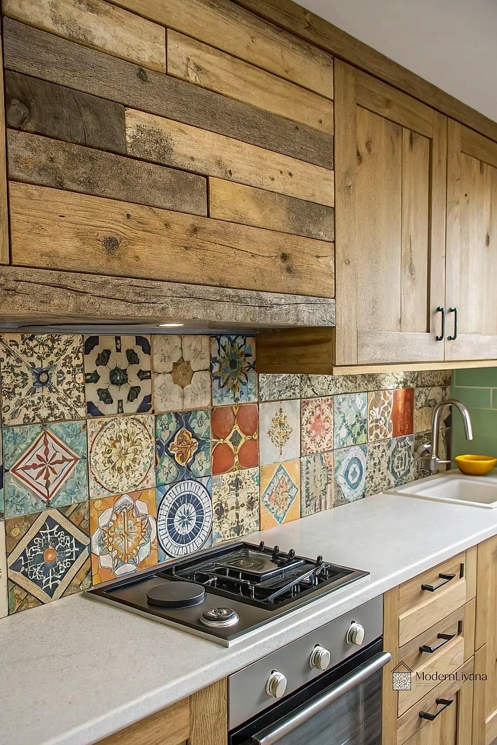Wood and Tile Combination Backsplash