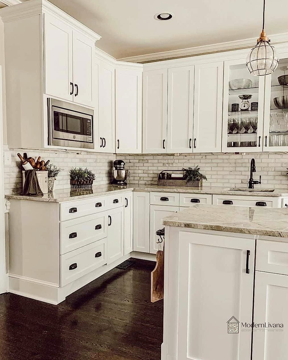 Wood and White Cabinet Contrast Backsplash
