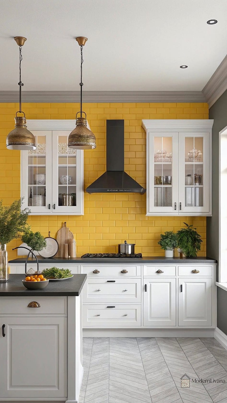 30 Yellow Kitchen Ideas to Show Your Contractor 16 Yellow Accent Wall Behind Open Shelving