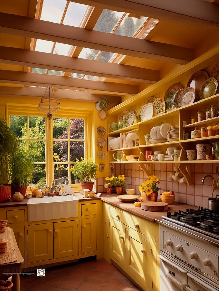 30 Yellow Kitchen Ideas to Show Your Contractor 13 Yellow Kitchen with Terracotta Floors
