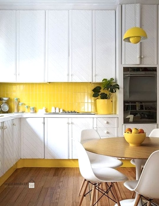 30 Yellow Kitchen Ideas to Show Your Contractor 25 Yellow and White Striped Backsplash
