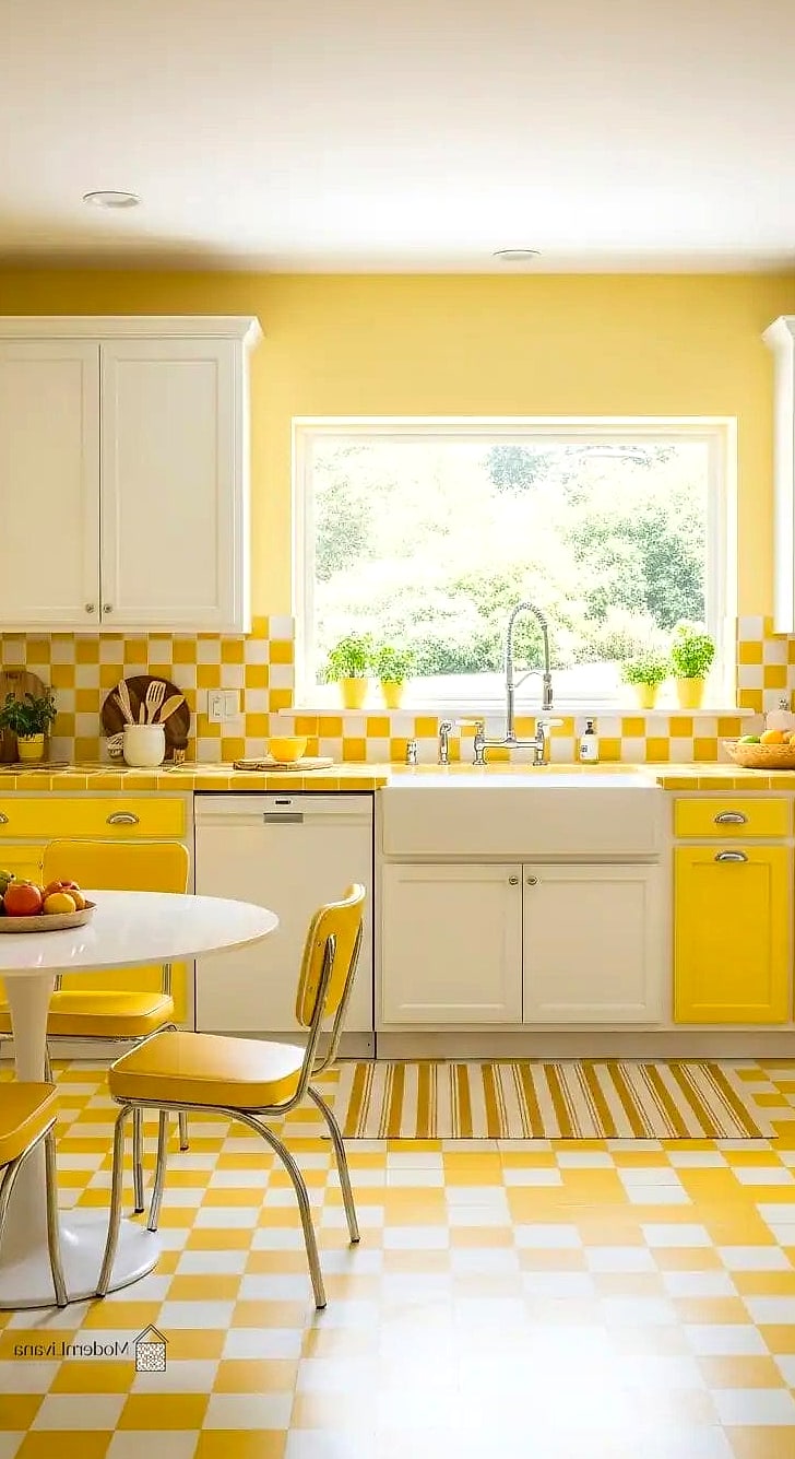 Yellow and White Checkerboard Floor